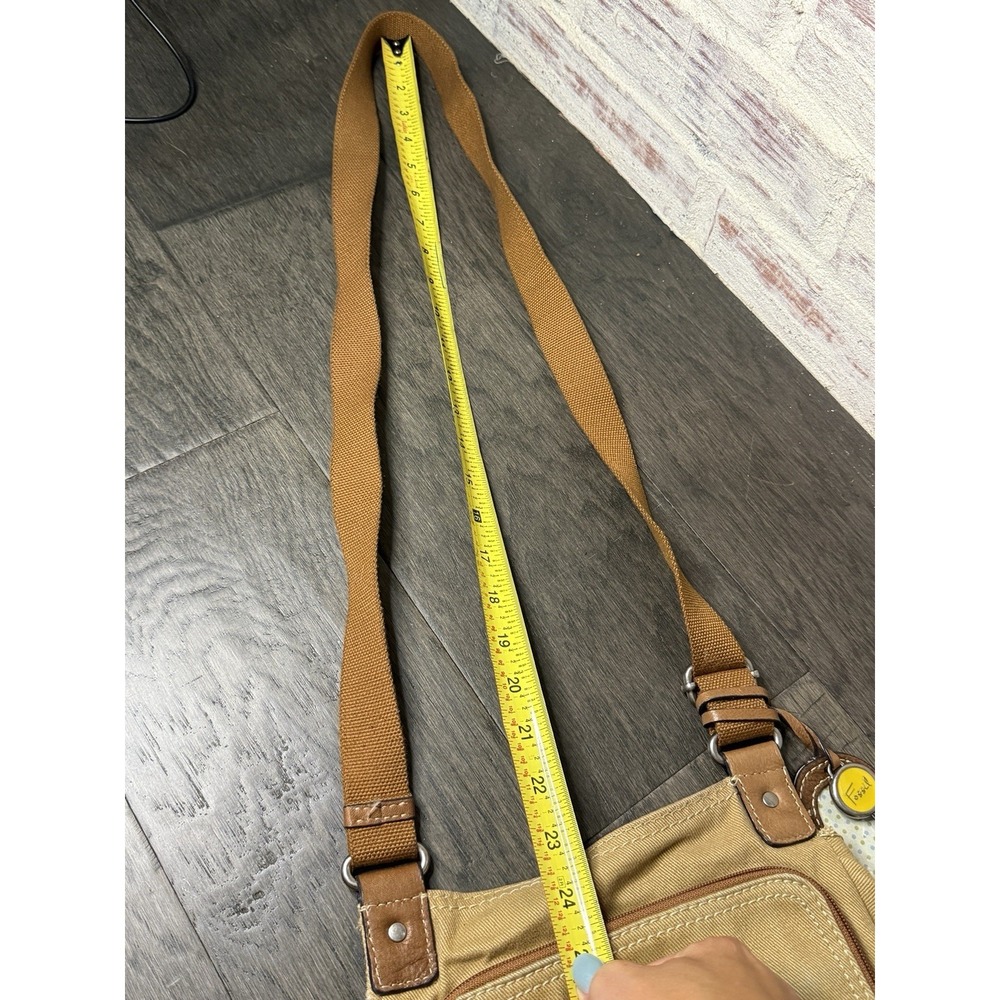 Fossil Canvas Crossbody Shoulder Bag Purse Organizer Leather Trim Adjustable - Picture 4 of 7